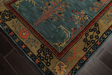 5x8 Turquoise, Gold, Black Color Hand Tufted Donegal Wool Traditional Oriental Rug