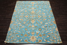 LoomBloom 7'8"x10' Aqua Hand Tufted Transitional Floral 100% Wool Oriental Area Rug