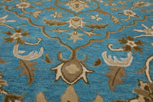 LoomBloom 7'8"x10' Aqua Hand Tufted Transitional Floral 100% Wool Oriental Area Rug