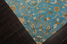 LoomBloom 7'8"x10' Aqua Hand Tufted Transitional Floral 100% Wool Oriental Area Rug