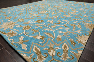 LoomBloom 7'8"x10' Aqua Hand Tufted Transitional Floral 100% Wool Oriental Area Rug