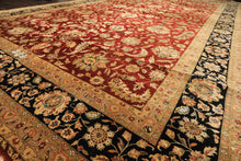 Palace Maroon, Black, Taupe Color Hand Knotted Agra New Zealand Wool & Silk Traditional Oriental Rug