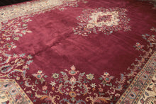 12x18 Plum, Ivory, Blue Color Hand Knotted Kerman Wool Traditional Oriental Rug