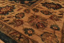 Palace Teal, Beige, Gold Color Hand Knotted Agra New Zealand Wool Traditional Oriental Rug