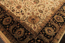 Palace Beige, Black, Maroon Color Hand Knotted Agra New Zealand Wool Traditional Oriental Rug