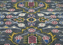 9x12 Blue, Lime, Beige Color Hand Knotted Oushak Wool Transitional Oriental Rug