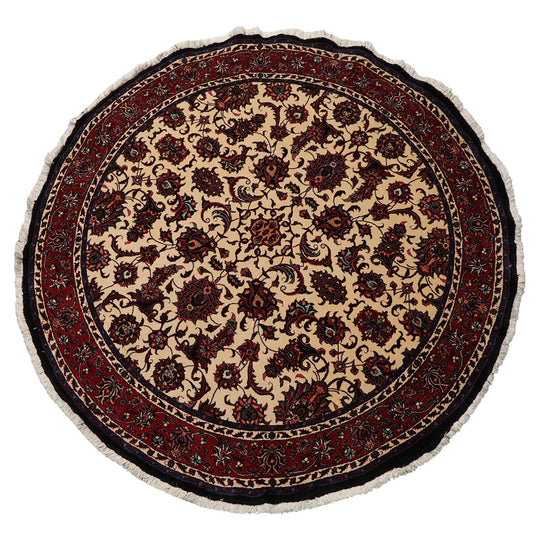 5'1''x5'1" Ivory Hand Knotted Bidjar Round Traditional Botanical 250 KPSI Wool & Silk Oriental Area Rug