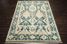 7'10''x10'4'' Hand Knotted Wool Teal, Ivory Oushak Traditional Rug