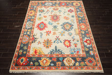 7'11''x9'11'' Hand Knotted Wool Gray, Beige Oushak Geometric Medallion Traditional Rug