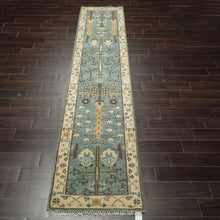Runner Celadon, Ivory, Brown Color Hand Knotted Oushak Wool Traditional Oriental Rug