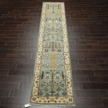 Runner Celadon, Ivory, Brown Color Hand Knotted Oushak Wool Traditional Oriental Rug