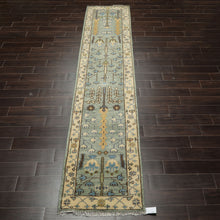 Runner Celadon, Ivory, Brown Color Hand Knotted Oushak Wool Traditional Oriental Rug