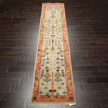 Runner Beige, Burnt Orange, Lime Color Hand Knotted Oushak Wool Traditional Oriental Rug