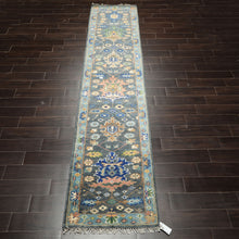 Runner Slate, Aqua, Navy Color Hand Knotted Oushak Wool Traditional Oriental Rug