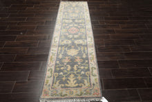 Runner Gray, Mint, Beige Color Hand Knotted Oushak Wool Traditional Oriental Rug