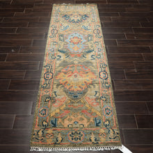Runner Moss, Gold, Blush Color Hand Knotted Oushak Wool Traditional Oriental Rug