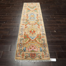 Runner Gray, Mint, Blush Color Hand Knotted Oushak Wool Traditional Oriental Rug