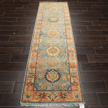 Runner Slate, Blue, Peach Color Hand Knotted Oushak Wool Traditional Oriental Rug