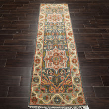 Runner Teal, Gray, Rust Color Hand Knotted Oushak Wool Traditional Oriental Rug