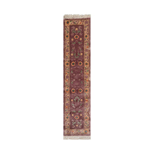 2'1''x10'  Runner Aubergine Hand-Knotted Traditional Thick Pile French Aubusson 100% Wool Oriental Area Rug