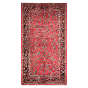 Oversize Coral Hand Knotted Traditional Heriz Medallion Wool Oriental Area Rug