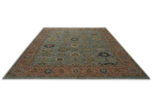 12x15 Blue, Peach, Lime Color Hand Knotted Oushak Wool Arts and Crafts Oriental Rug