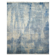 8x10 Beige, Blue, Color Hand Knotted Sherpa Wool and Silk Modern & Contemporary Oriental Rug