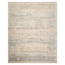 8x10 Hand Knotted Distress Quality Wool and Silk Traditional Oriental Area Rug Beige Aqua Color