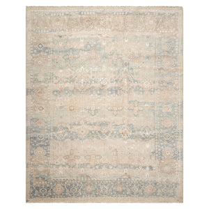 8x10 Hand Knotted Distress Quality Wool and Silk Traditional Oriental Area Rug Beige Aqua Color