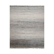 8'x10' Beige Hand Knotted Modern Geometric Tibetan Wool and Bamboo Silk Oriental Area Rug