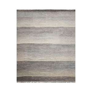 8'x10' Beige Hand Knotted Modern Geometric Tibetan Wool and Bamboo Silk Oriental Area Rug