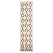 LoomBloom 3'4''x13'2" Ivory Hand Knotted Afghan Moroccan Modern & Contemporary Tribal Wool Oriental Area Rug