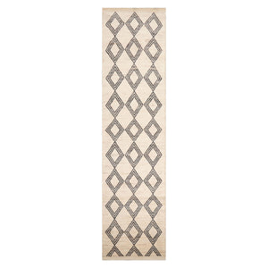 LoomBloom 3'4''x13'2" Ivory Hand Knotted Afghan Moroccan Modern & Contemporary Tribal Wool Oriental Area Rug