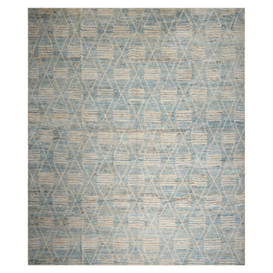 LoomBloom 13'7''x15'11" Blue Hand Knotted Afghan Moroccan Modern & Contemporary Tribal Wool Oriental Area Rug