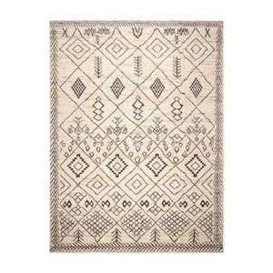 9'2''x11'7" Ivory Hand Knotted Afghan Moroccan Modern & Contemporary Tribal wool Oriental Area Rug