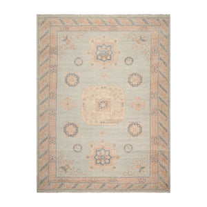 9'x12' Pale Aqua Hand Knotted Afghan Oushak Traditional Wool Oriental Area Rug