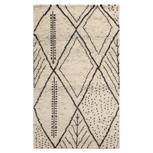 LoomBloom 3'x5' Ivory Hand Knotted Afghan Moroccan Modern & Contemporary Tribal Wool Oriental Area Rug