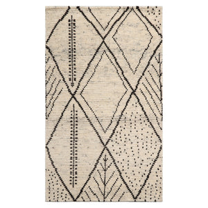 LoomBloom 3'x5' Ivory Hand Knotted Afghan Moroccan Modern & Contemporary Tribal Wool Oriental Area Rug