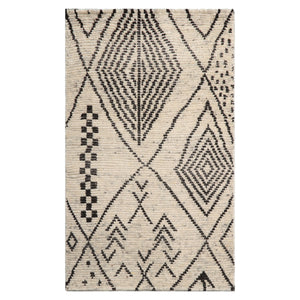 LoomBloom 3'x5' Ivory Hand Knotted Afghan Moroccan Modern & Contemporary Tribal Wool Oriental Area Rug