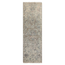 LoomBloom 2'6''x8' Beige Hand Knotted Distressed Quality Traditional Distressed Wool Oriental Area Rug