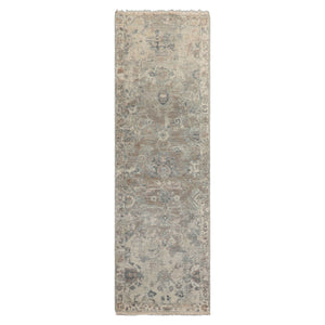 LoomBloom 2'6''x8' Beige Hand Knotted Distressed Quality Traditional Distressed Wool Oriental Area Rug