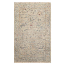 LoomBloom 3'x5' Beige Hand Knotted Distressed Quality Traditional Distressed Wool Oriental Area Rug