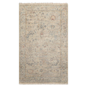 LoomBloom 3'x5' Beige Hand Knotted Distressed Quality Traditional Distressed Wool Oriental Area Rug