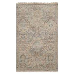LoomBloom 3'x5' Mint Hand Knotted Distressed Quality Traditional Distressed Wool Oriental Area Rug