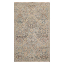 LoomBloom 3'x5' Mint Hand Knotted Distressed Quality Traditional Distressed Wool Oriental Area Rug
