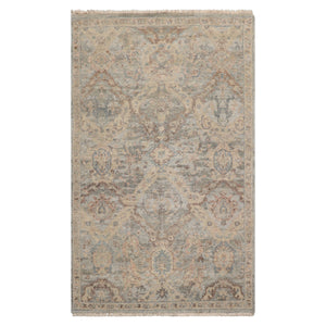 LoomBloom 3'x5' Mint Hand Knotted Distressed Quality Traditional Distressed Wool Oriental Area Rug