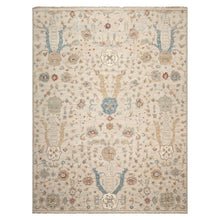 LoomBloom 9'x12' Beige Hand Knotted Distressed Quality Traditional Distressed Wool Oriental Area Rug