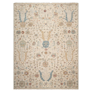 LoomBloom 9'x12' Beige Hand Knotted Distressed Quality Traditional Distressed Wool Oriental Area Rug