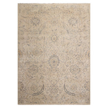 LoomBloom 10'x14' Beige Hand Knotted Traditional Distressed Wool Oriental Area Rug