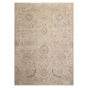 LoomBloom 10'x14' Beige Hand Knotted Traditional Distressed Wool Oriental Area Rug